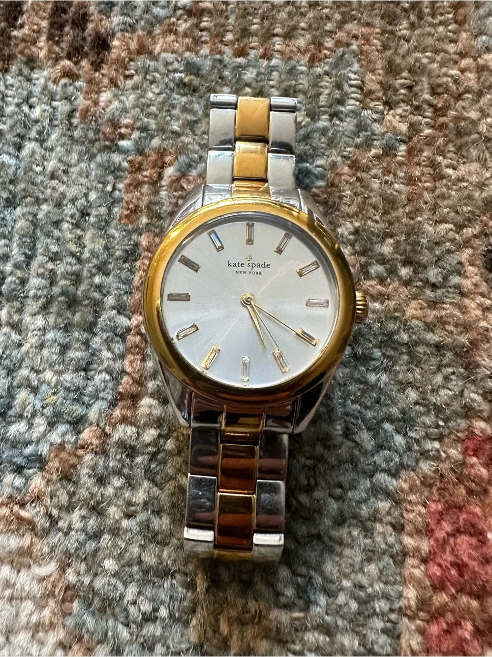 kate spade Two-Tone Gold & Silver Link Bracelet Watch with White Dial